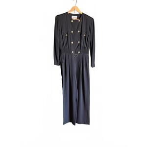 Black Long Sleeve Jumpsuit with Gold Buttons - Size 10